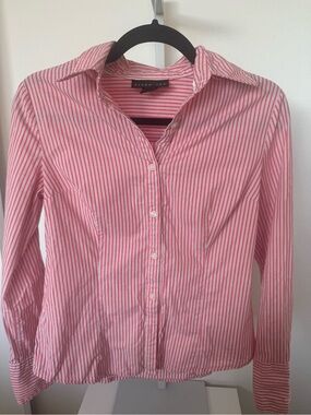 Attention Pink White Striped Fitted Button Down Shirt Y2K Office Siren S
